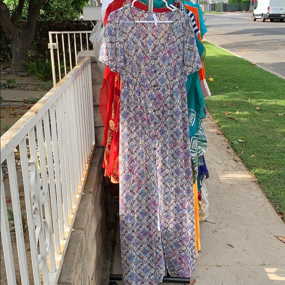 Colorful tunic top with slit in the middle